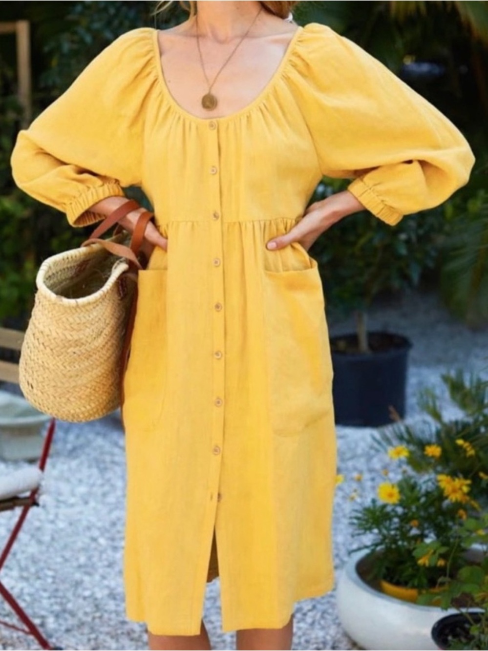 Tuckernuck Emerson Fry Jasmine Button-front Midi Dress, Honey Linen, M